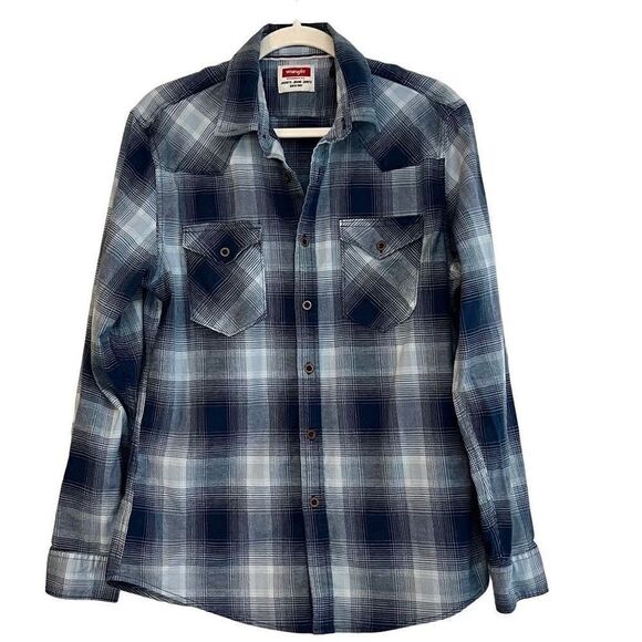 Wrangler Blue Plaid Button Up Long Sleeve Shirt Medium - Picture 1 of 9